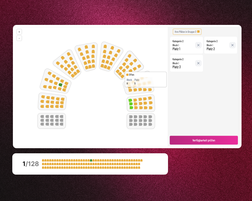 Interactive seating chart with color-coded seats